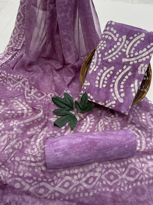 Pure Cotton Unstitched Suit With Chiffon Dupatta