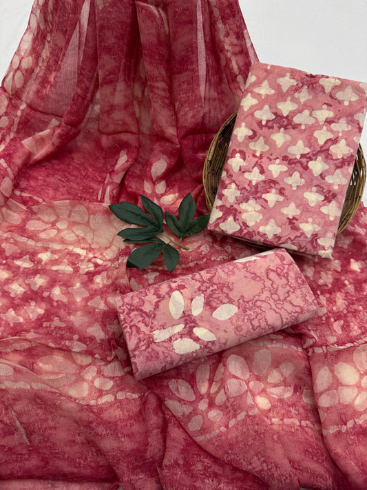 Pure Cotton Unstitched Suit With Chiffon Dupatta