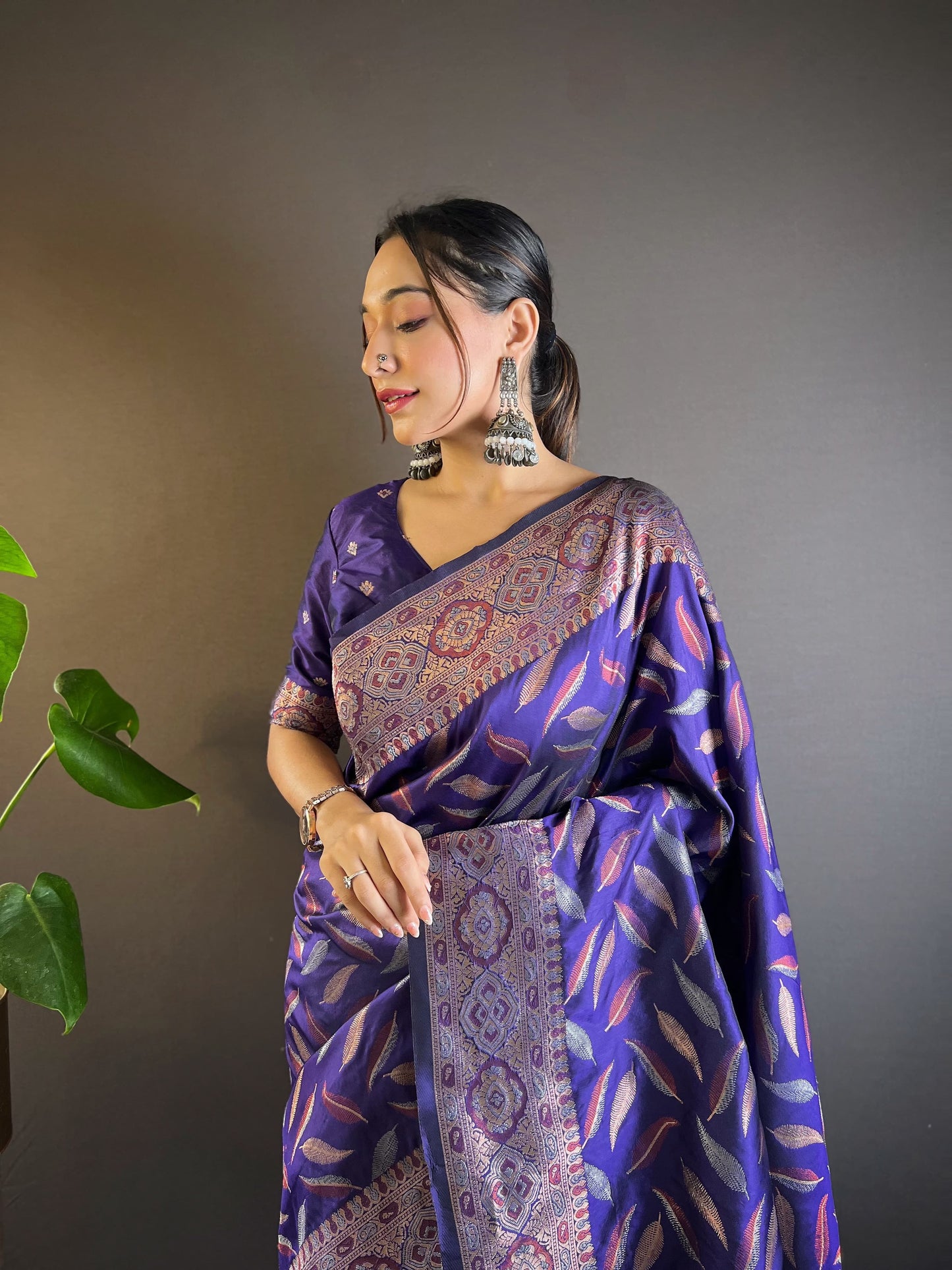 Soft Silk Saree with Triple Zari Unique Paan weaves