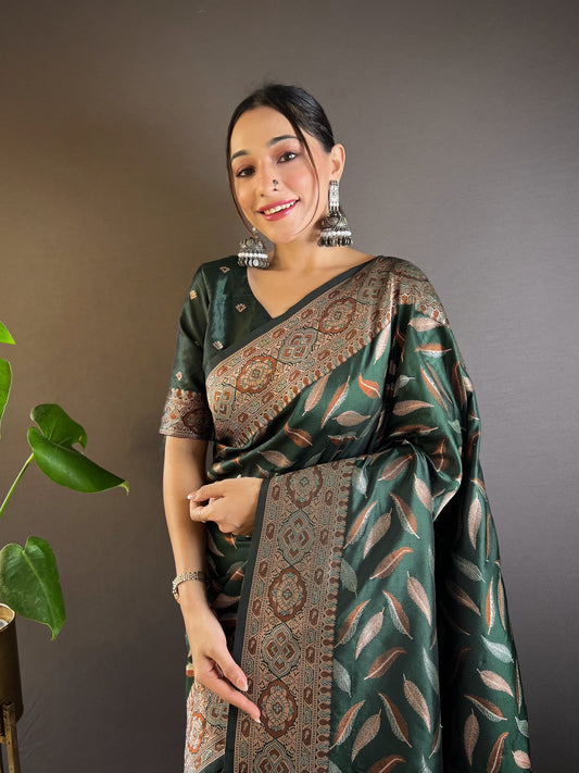 Soft Silk Saree with Triple Zari Unique Paan weaves