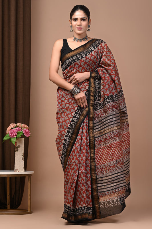 MAHESHWARI SILK BAGRU PRINT SAREE