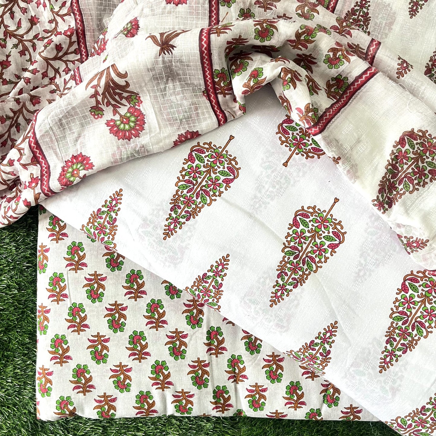 Pure Cotton Unstitched Suit With Cotton Dupatta
