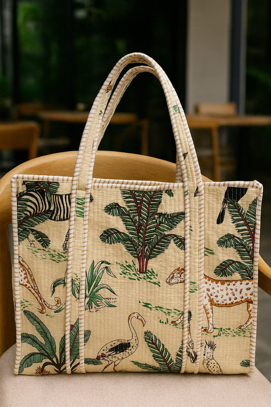 Beige Jungle Safari Tote (With Zipper)