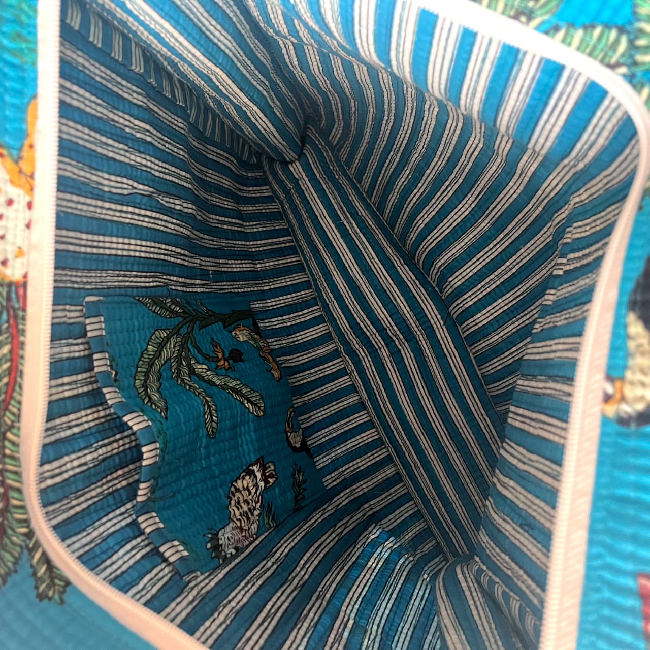 Handblock Printed Quilted Tote Bag with concealed zip ( 17x18x 6 inches)