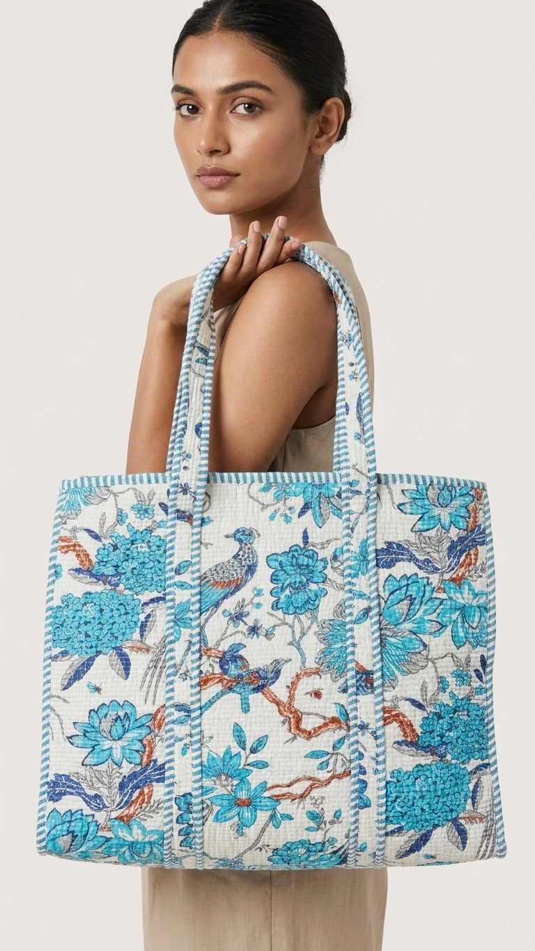 Bluebird Bloom Tote (With Zipper)