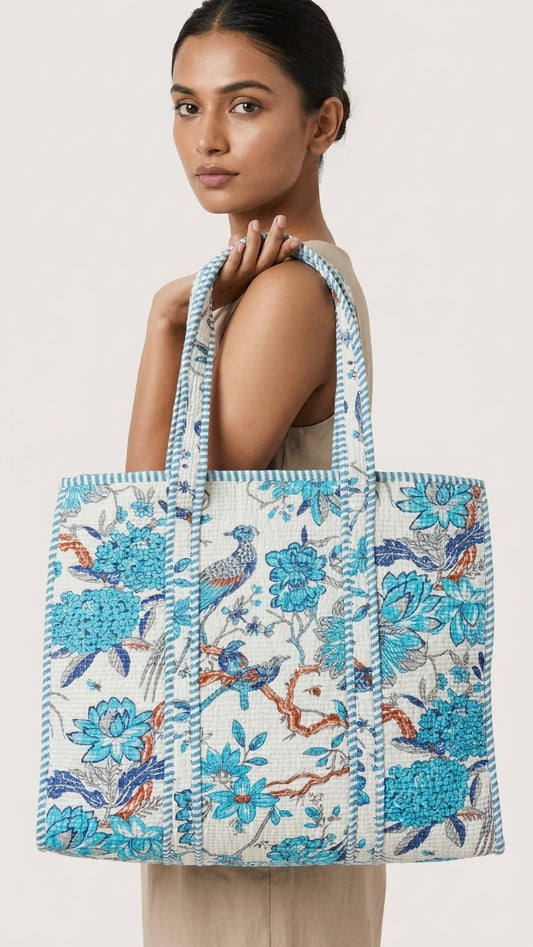 Bluebird Bloom Tote (With Zipper)