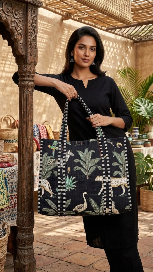 Black Jungle Safari Tote (With Zipper)