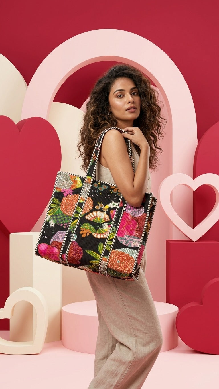 The Midnight Bloom Tote (With Zipper)