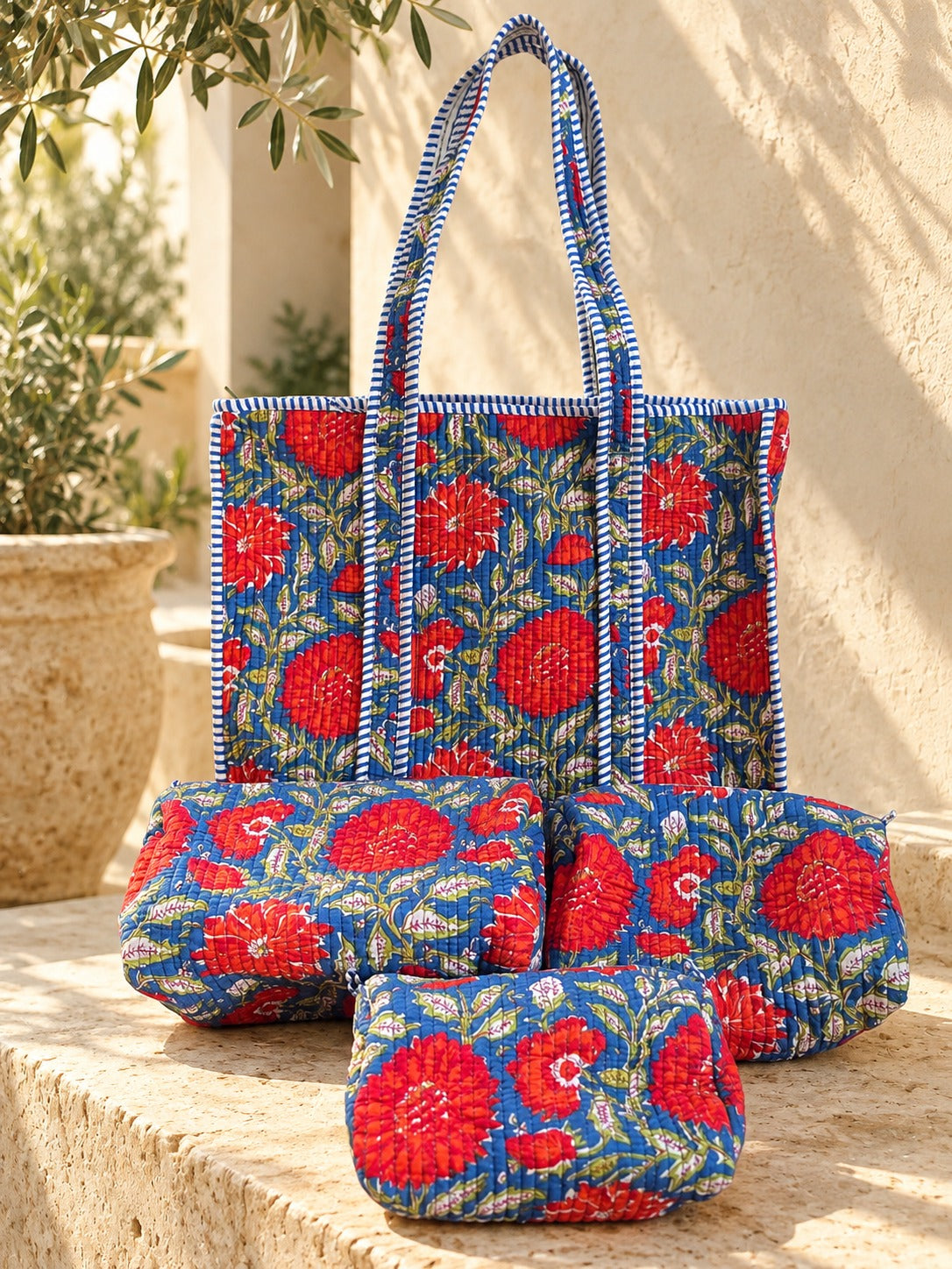The Floral Fiesta Tote and Pouches Set (With Zipper)