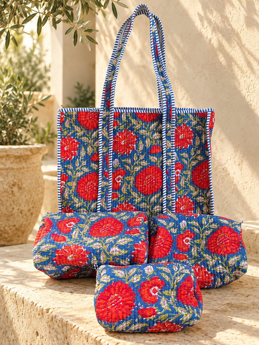The Floral Fiesta Tote and Pouches Set (With Zipper)