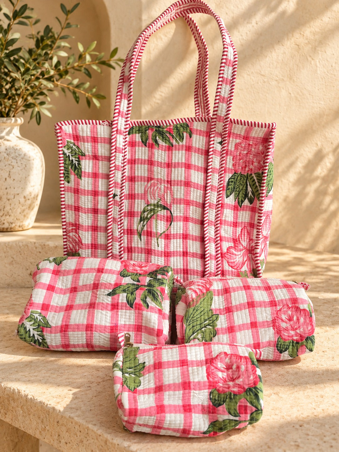 Daisy Dreams Floral Tote and Pouches Set (With Zipper)