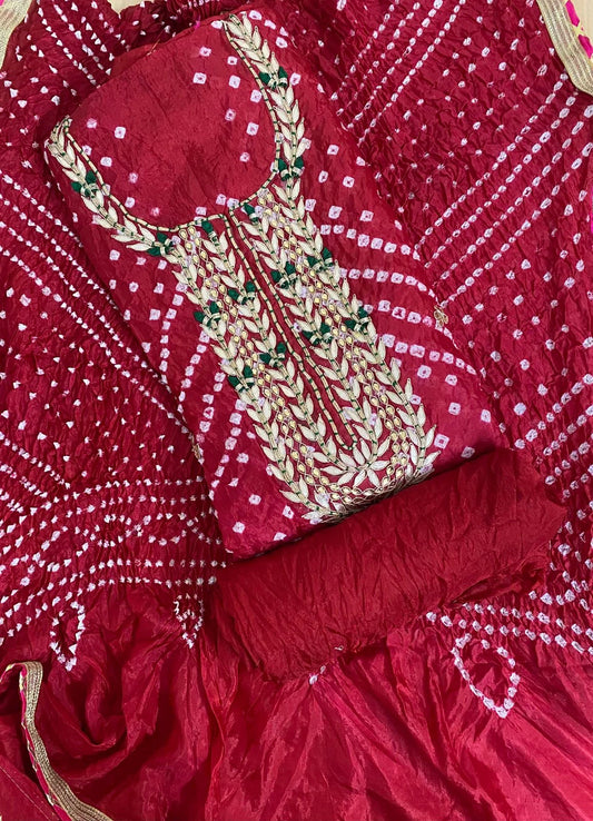 Bandhani Heavy Silk Fabric Suit With Beautiful Hand Gotapatti Work Dupatta