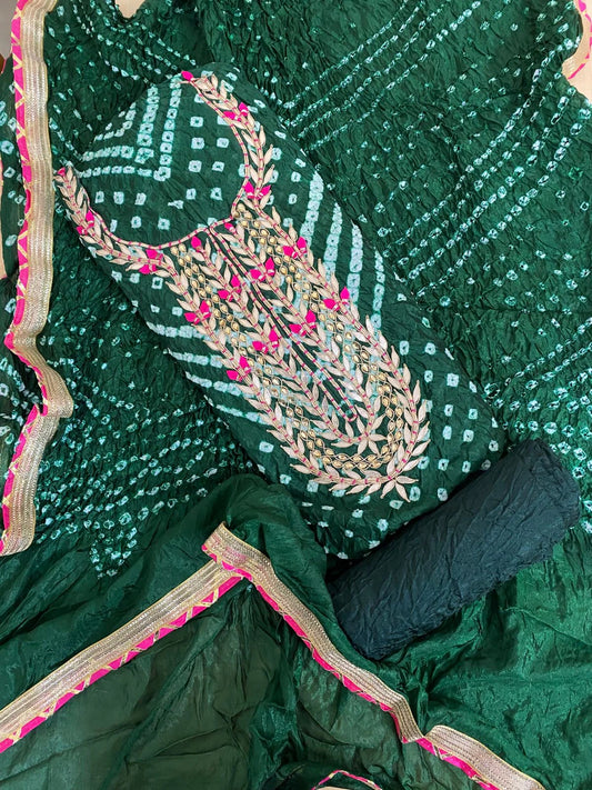 Bandhani Heavy Silk Fabric Suit With Beautiful Hand Gotapatti Work Dupatta