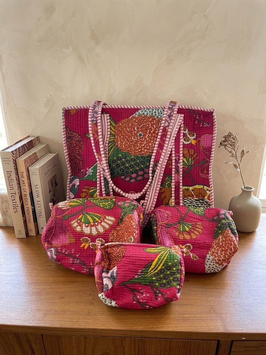 Rosetta Bloom Tote and Pouches (With Zipper)