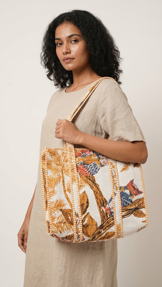Autumn Birdsong Tote (With Zipper)