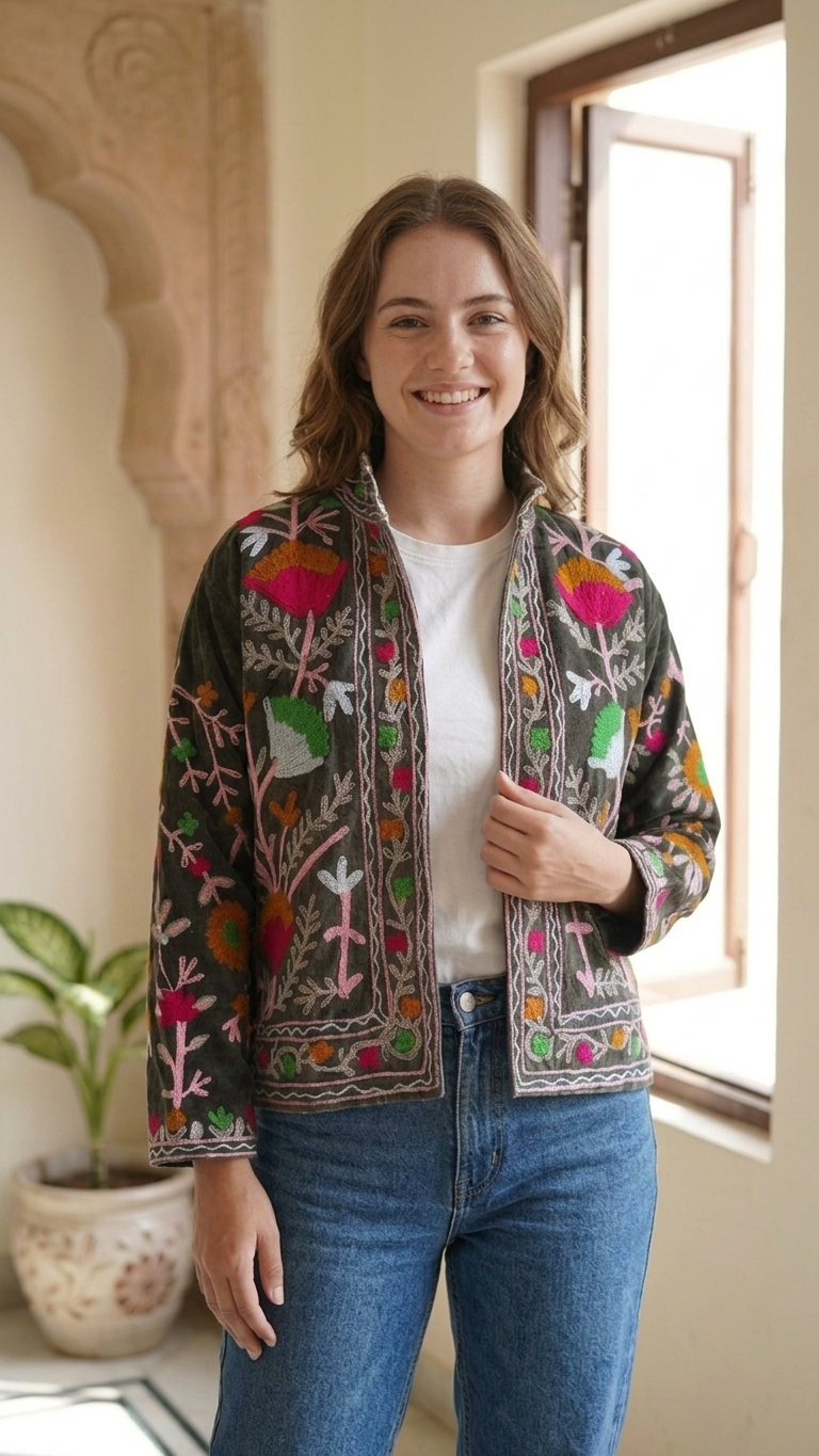 Noir Blossom Suzani Jacket