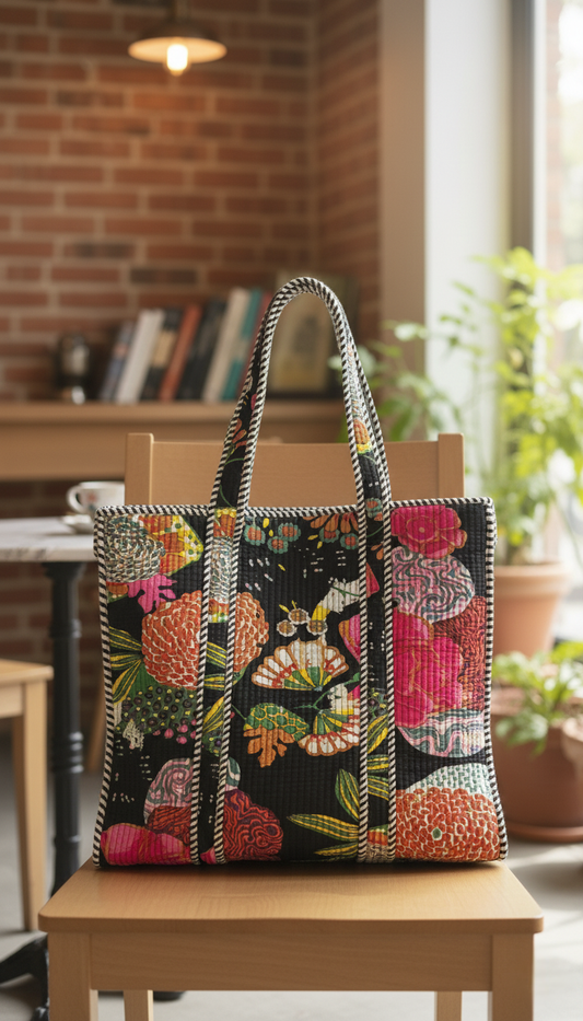The Midnight Bloom Tote (With Zipper)