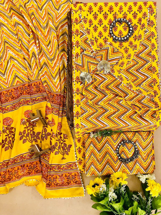 Angrakha pattern pure cotton unstitched suit