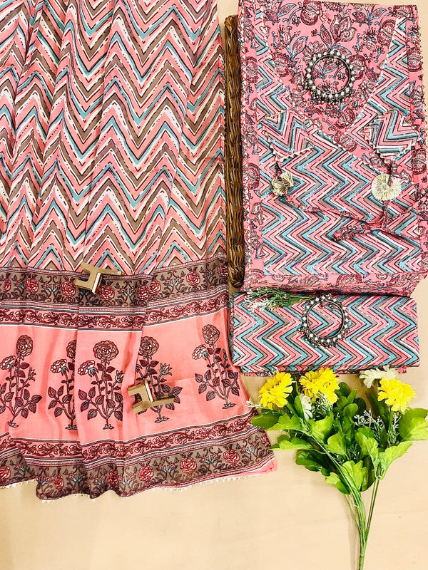 Angrakha pattern pure cotton unstitched suit