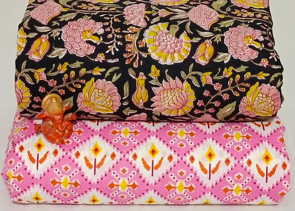 Pure Cotton Block Print Dress Material Combo set of 2PC Top & Bottom (2.5 MTR TOP, 2.5 MTR BOTTOM)