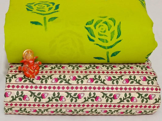 Pure Cotton Block Print Dress Material Combo set of 2PC Top & Bottom (2.5 MTR TOP, 2.5 MTR BOTTOM)