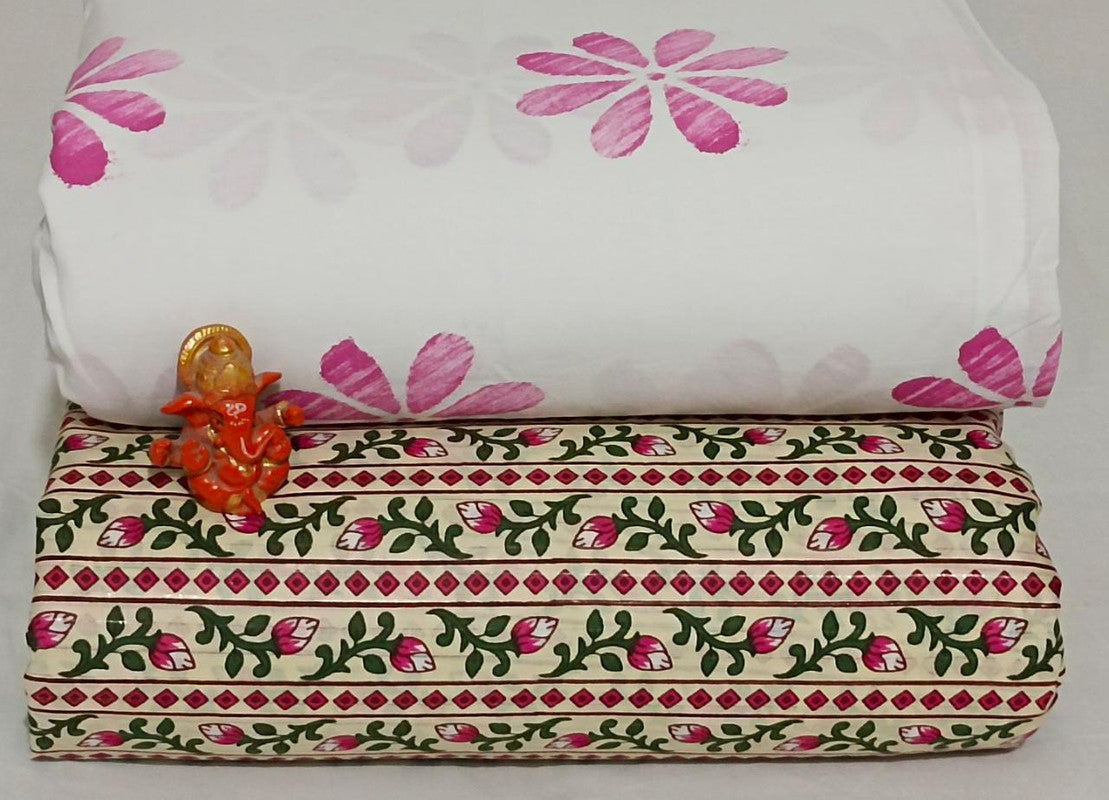 Pure Cotton Block Print Dress Material Combo set of 2PC Top & Bottom (2.5 MTR TOP, 2.5 MTR BOTTOM)