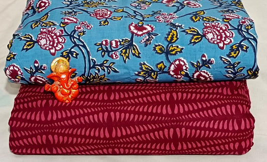 Pure Cotton Block Print Dress Material Combo set of 2PC Top & Bottom (2.5 MTR TOP, 2.5 MTR BOTTOM)