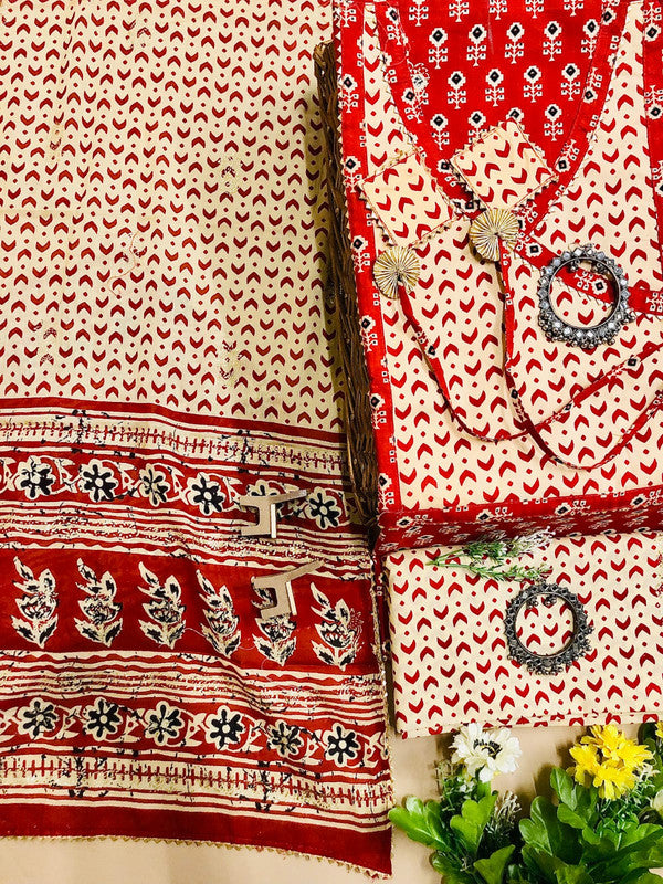 Angrakha pattern pure cotton unstitched suit